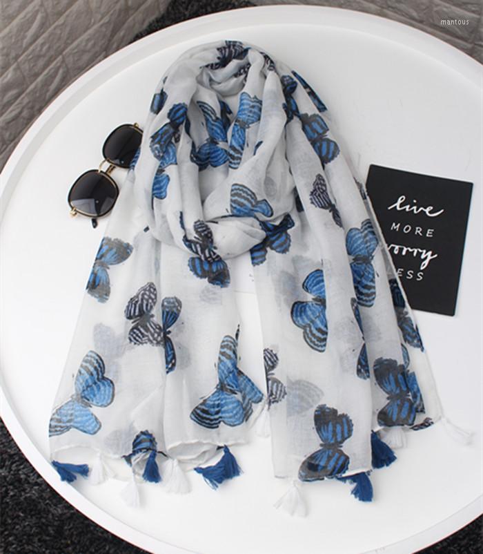 

Scarves 2022 Est Voile Butterfly Print Tassel Shawls Wrap Women Soft Animal Scarf Hijab Beach Headband