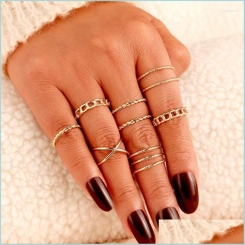 

Cluster Rings Cluster Rings Pcs/Set Simple Design Gold Color Round Twist Set For Women Fashion Hollow Geometric Cross Finger Ring Fe Dh965