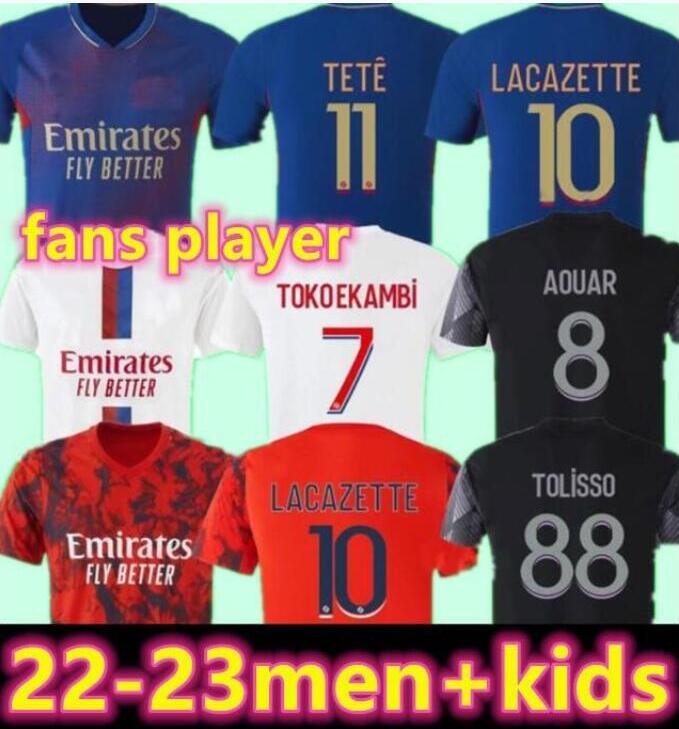 

22 23 Maillot de foot Soccer Jersey TETE OL 4th blue AOUAR TAGLIAFICO football shirts 2022 2023TRAORE man kids kits equipment lyon tops, 2223