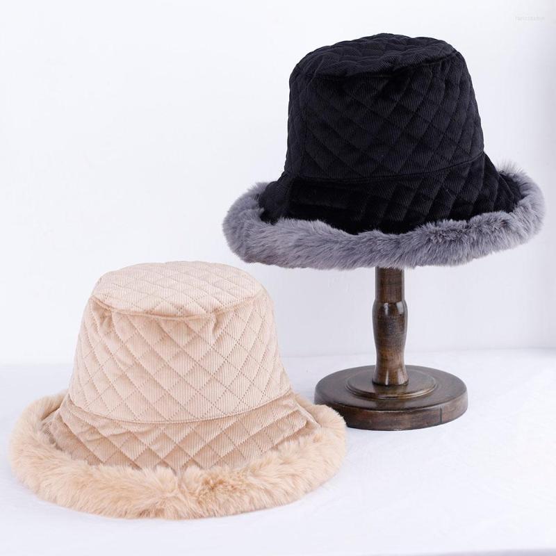 

Berets 2022 Winter Bucket Hats For Women Girl Fashion Warm Soft Velvet Fluffy Lattice Hat Ladies Outdoor Panama, White