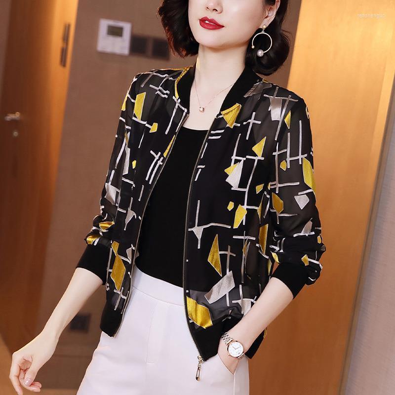 

Women' Blouses Fashion O-Neck Zipper All-match Printed Chiffon Shirt Women' Clothing 2022 Autumn Oversized Casual Tops Loose Korean, Yellow