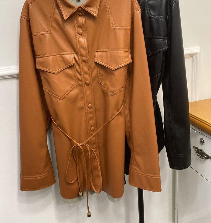 

Women' Leather 2022 Women Jackets Autumn And Winter Belt Plain Jacket Women' Lapel Locomotive Imitation, Black