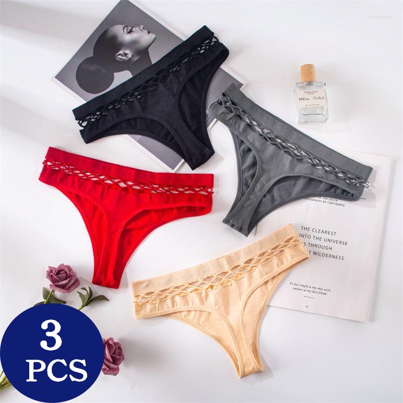 

Women' Panties 3PCS Women' Sexy Lingerie Hollow Out Female Underwear Solid G-string Thong Fashion T-back Tangas Sports 3 Pack, Panties set