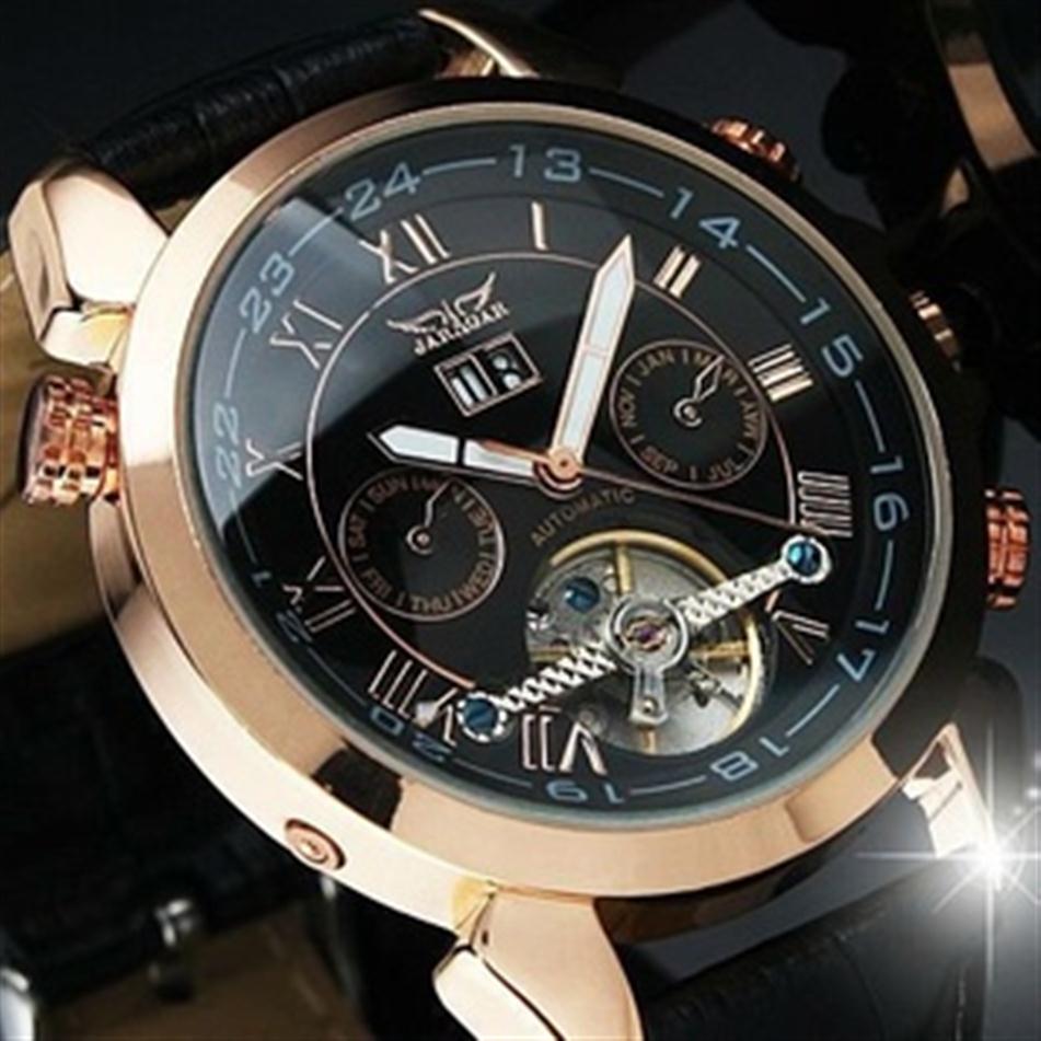 

Original JARAGAR Watch Automatic Mechanical Watches Leather Tourbillon Flywheel Men wristwatch relogio masculino181z, Silver