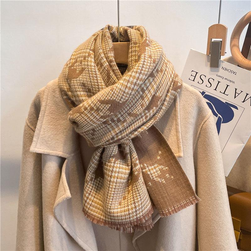 

Scarves Luxury Houndstooth Plaid Cashmere Scarf Women Warm Winter Thick Blanket Shawl Wrap Female Pashmina Foulard 2022 Echarpe