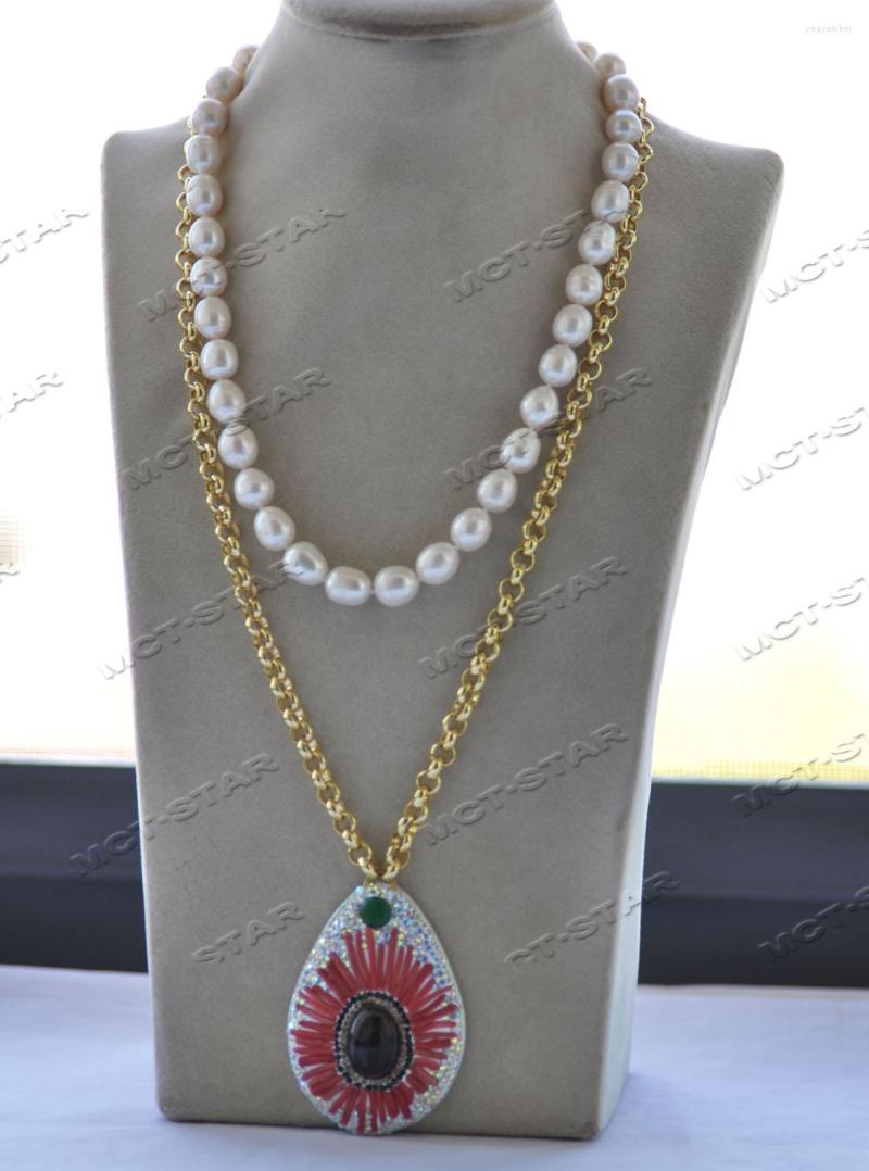 

Chains Z12315 2Row White Rice Pearl All CZ Red Coral Black Agate Eye Necklace Pendant