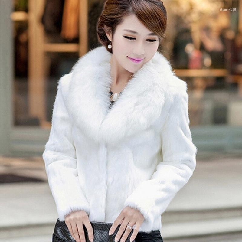 

Women' Fur Faux Raccoon Coat Ladies Short Winter Jackets Woman Collar Korean Slim Coats Jacket Chaqueta Mujer KJ283, White