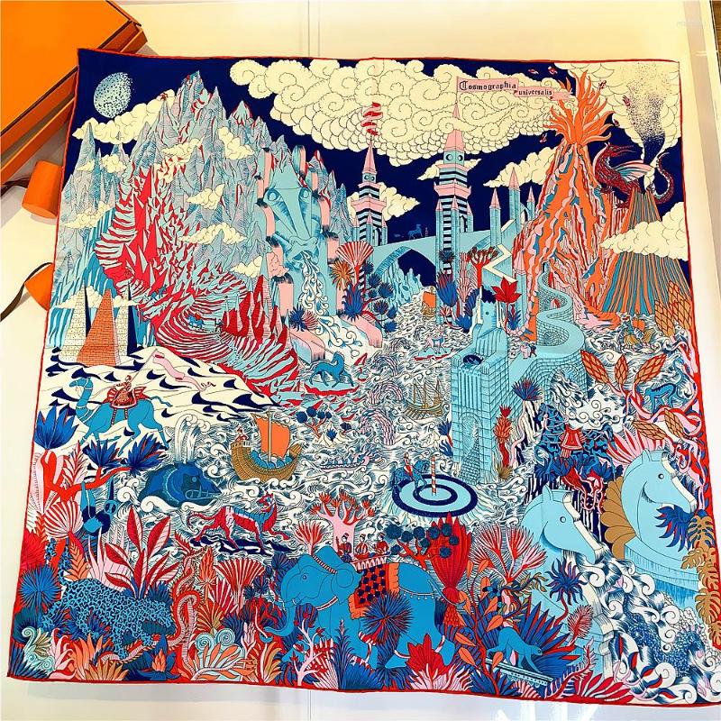 

Scarves Twill Silk Scarf Shawl 90cm Brand Hijab Bandana Foulard Square Women Handmade Curled Design Head