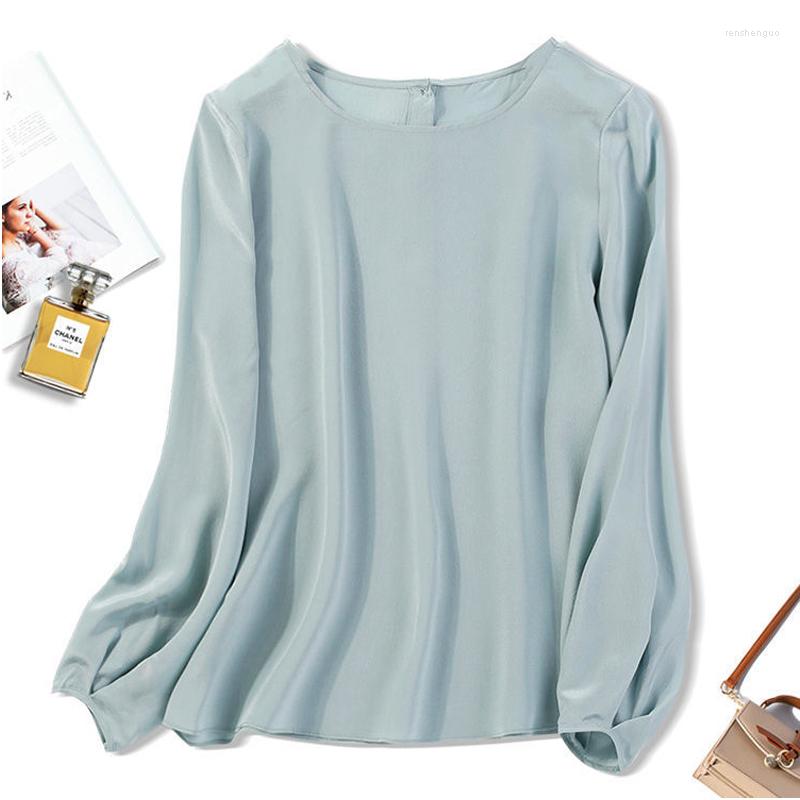 

Women's Blouses Round Neck Shirt Women's Spring And Autumn Fashion Chic Elegant Design Sense Behind Buttons Loose Casual Chiffon, Photo color