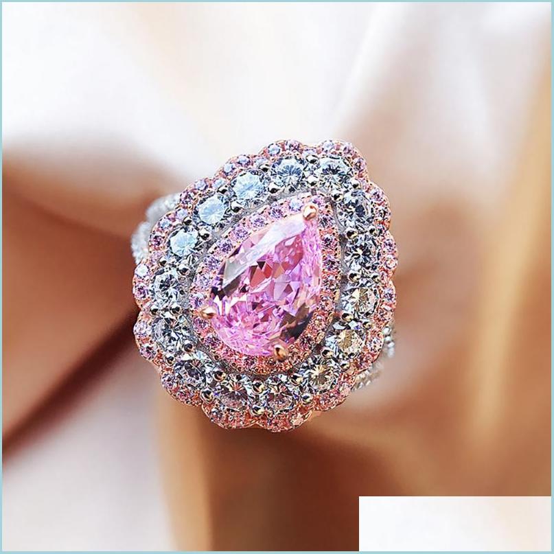 

Cluster Rings Cluster Rings 2021 Trend Luxury 925 Sterling Sier Pink Quartz Crystal High Carbon Diamond Wedding Engagement Party Coc Dhw8R