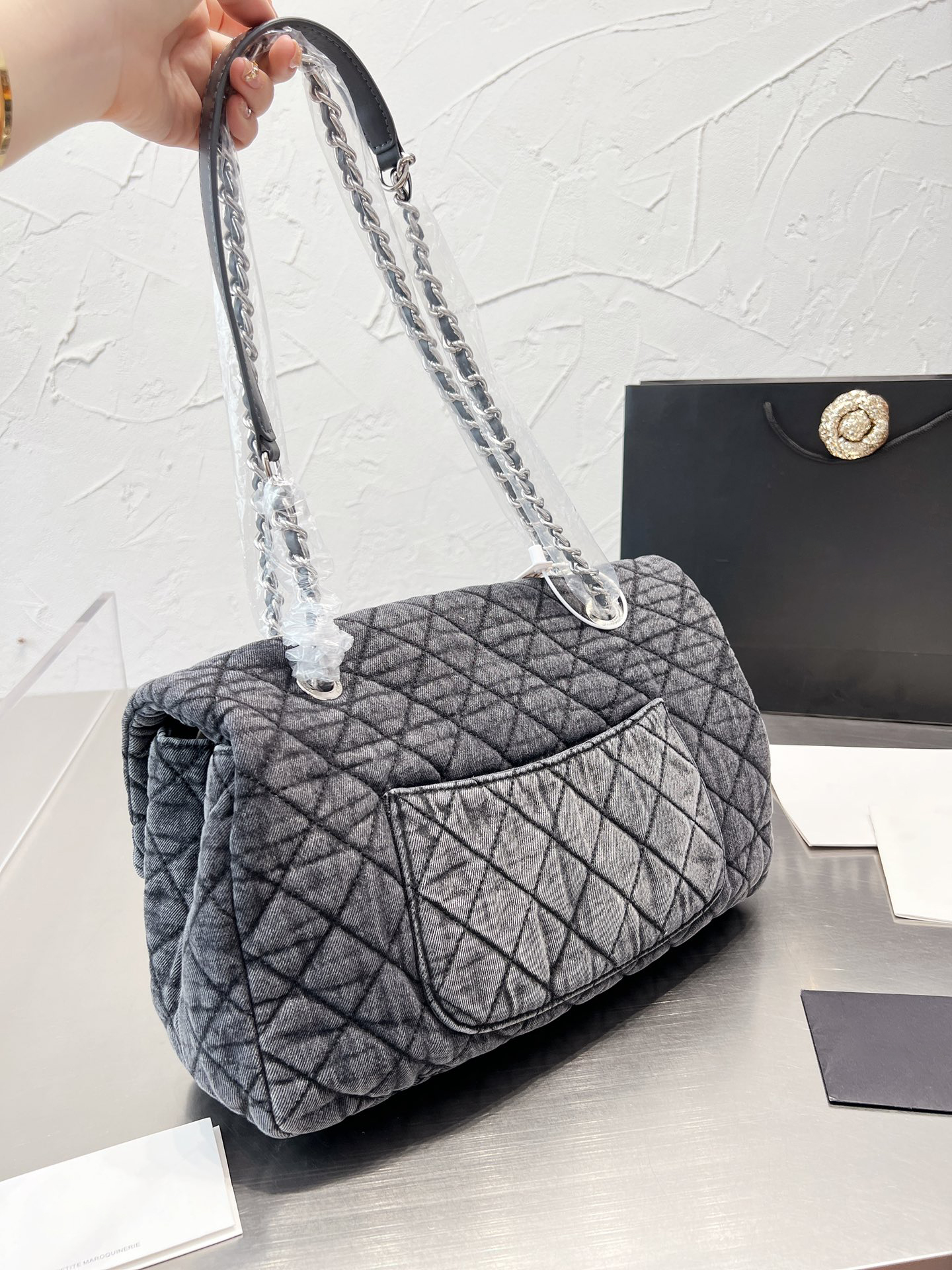 

Luxury tote purses Brand handbag message bags Shoulder bag Genuine Leather Cluth Crossbody 5A Quality Cowboy Quilted Double Silver Chain 36CM Lady Casual, Box