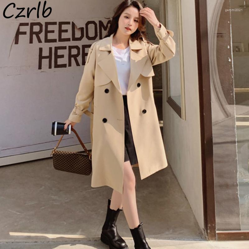 

Women' Trench Coats Women Solid All-match Spring Fashion Korean Style Elegant Schoolgirls Casual Sashes Simple Outwear Daily Ins, Khaki