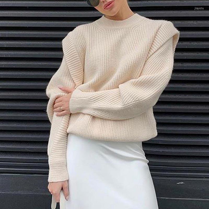 

Women' Sweaters Ruffles Crewneck Women' Knitted Sweater Long Sleeve Loose Autumn Winter Female Jumper 2022 Chic Solid Ladies Pullovers, Dark grey