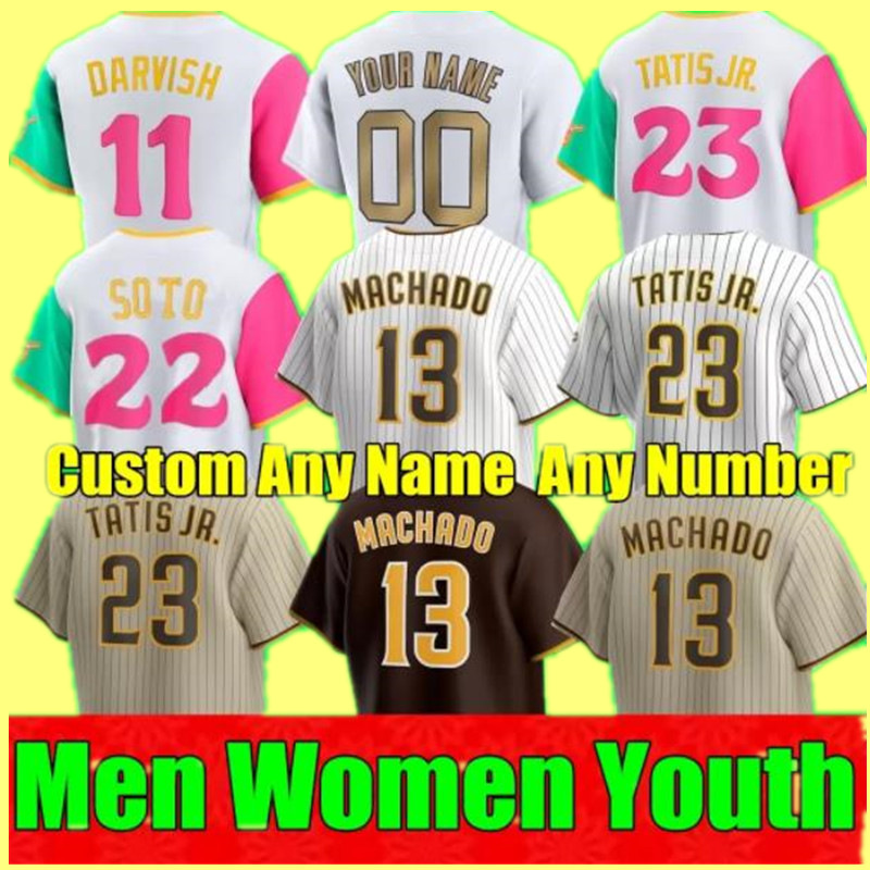 

2022 City Connect Men Women Youth Baseball Jerseys SAN DIEGO 23 FERNANDO TATIS JR. 13 MANNY MACHADO PADRES JAkE CRONENWORTH JUAN SOTO Dinelson Lamet Stitch jersey, As shown in illustration9