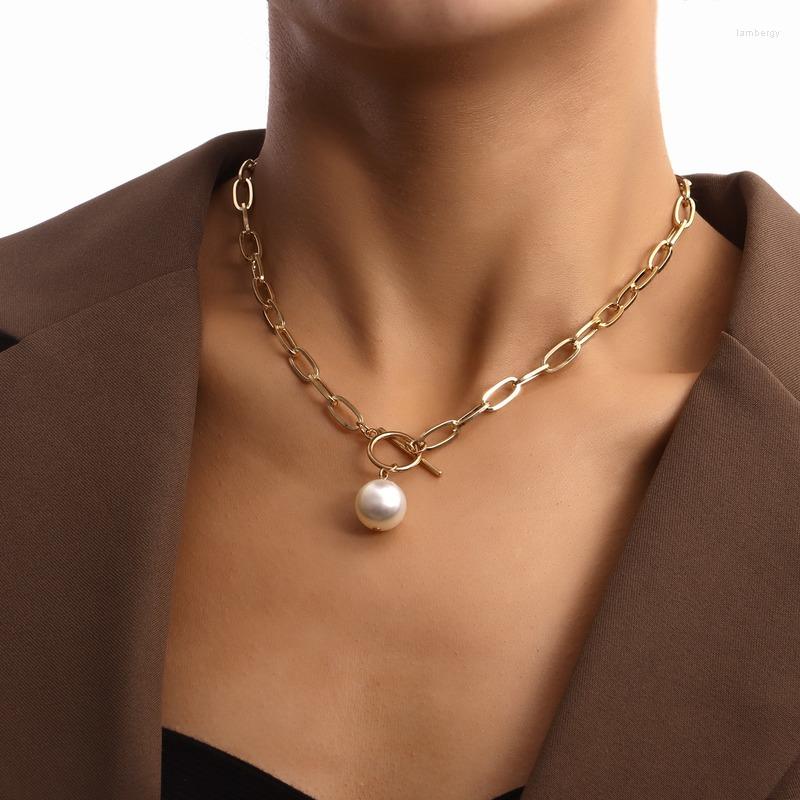 

Choker Link Chains Statemet Necklaces For Women White Pearl Kpop Accessories Collar Simplicity Office Lady Jewelry