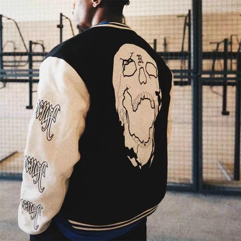 

Men's Hoodies Vintage Man Jacket Female Letter Skull Stitching Embroidered Street Trend Hip-hop Sports Casual Baseball Cotton Women