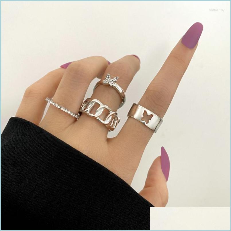 

Cluster Rings Cluster Rings Creative Inlaid Crystal Butterfly Ring Vintage Sier Color Chain For Women 2022 Fashion Elegant Jewelry W Dht4M