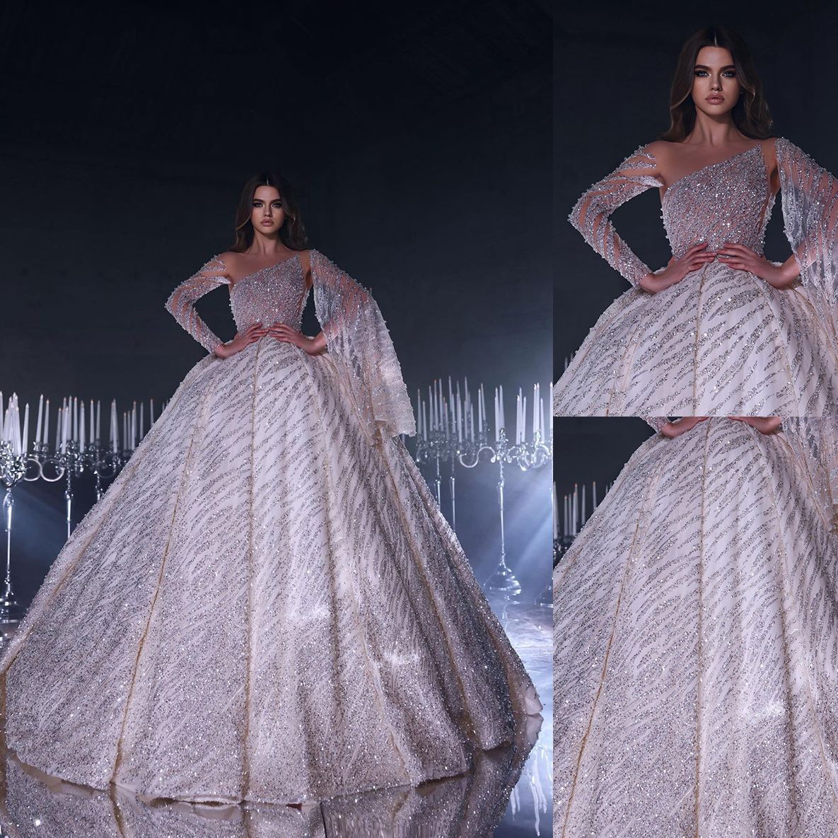 Robe de mariée en perles exquises, robe de bal, sur mesure, en dentelle de cristal brillante, longueur au sol, robes de mariée d'église