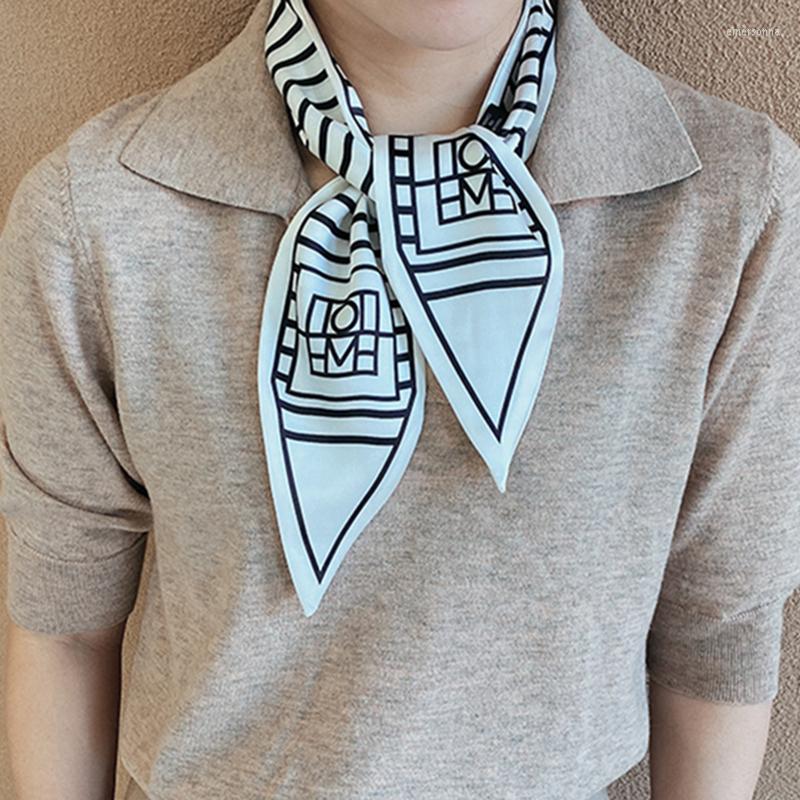 

Scarves &Dolphin Women Sharp Corner Wide Scarf Striped Printed French Romance Chiffon Silky Headbands Bandana Hair Ribbon Bag Tie