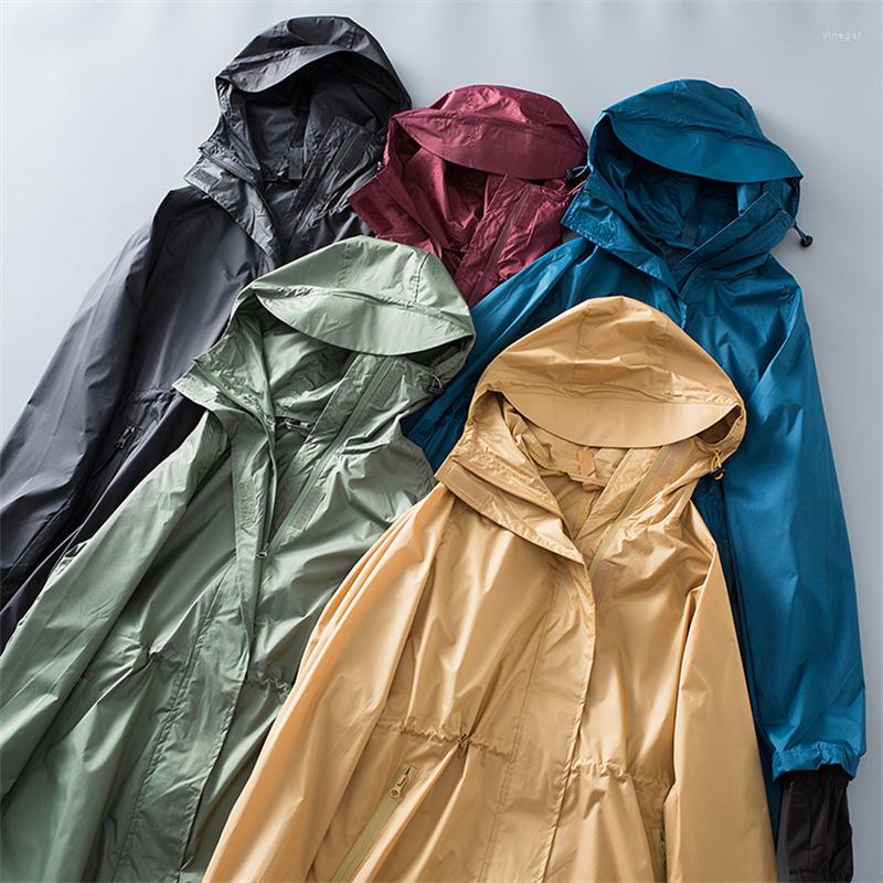 

Women's Trench Coats Outdoor Thin Coat Women Spring Summer Windproof Waterproof Anti-UV Lace-Up Hooded Windbreaker Bike Walk Use Long, Green