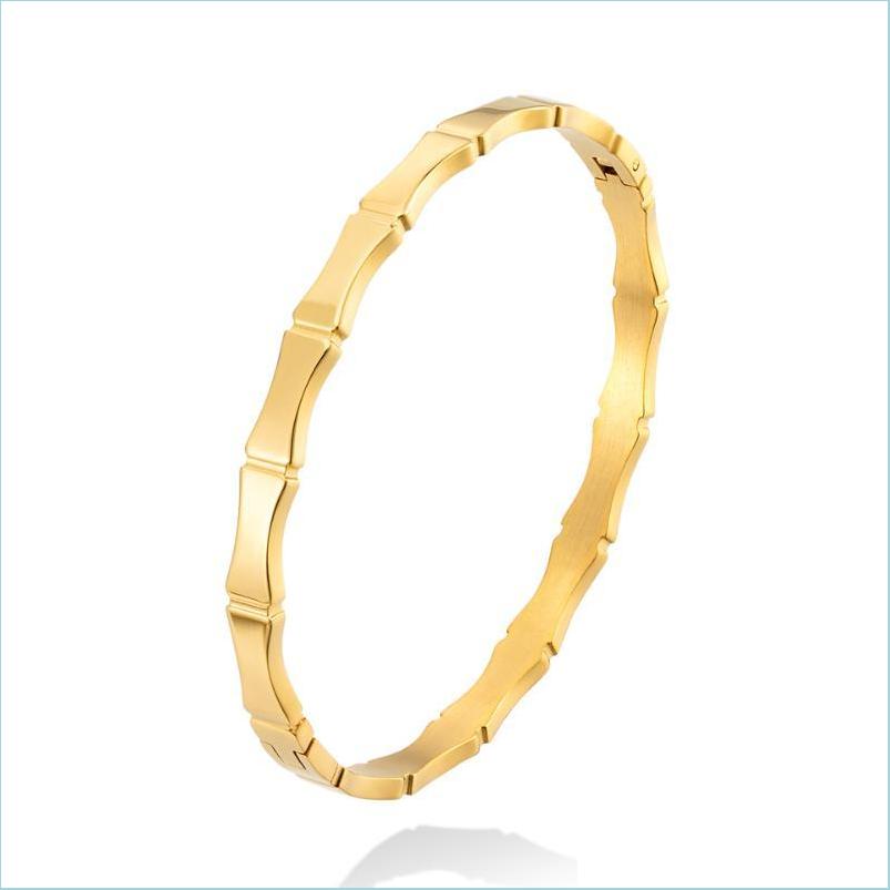

Bangle Bangle High Quality Fashion Stainless Steel Jewelry Gold Simplicity Geometry Metal Bamboo Joint Bracelets Bangles For Women G Dhlyz