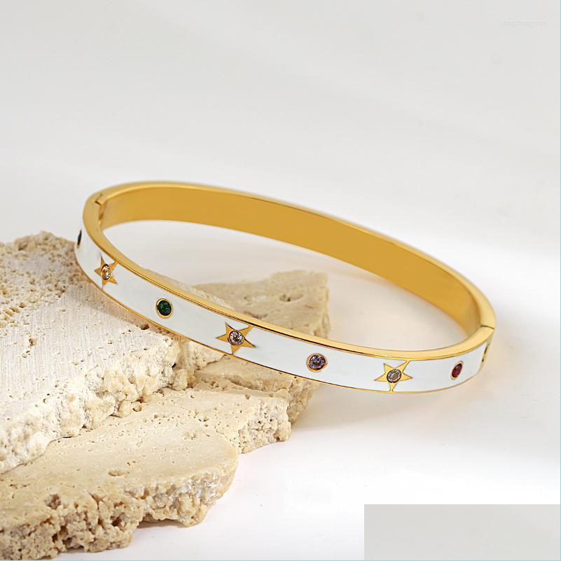 

Bangle Bangle Flashbuy Exquisite White Enamel Star Stainless Steel Bangles Bracelets For Women Gold Color Accessories Friendship Gif Dhpvc