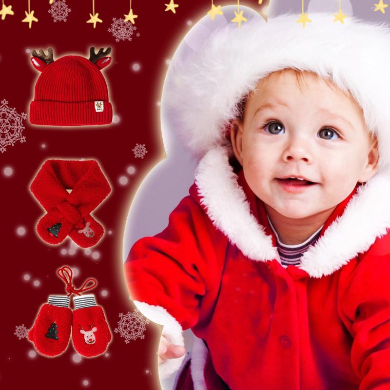 

Scarves Satin Children's Hat Gloves Three-piece Baby Woolen Suit Christmas Scarf And Set For Women