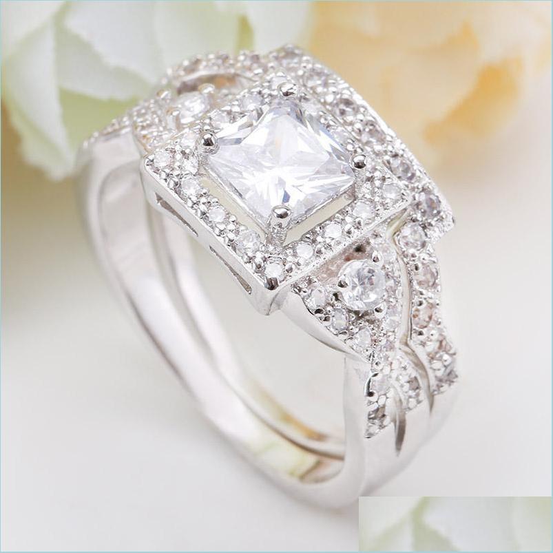 

Cluster Rings Cluster Rings 2Pcs/Set Fashion Women Ring Classic Design White Crystal Engagement Wedding Jewelry For Female Friend Pa Dh0O3