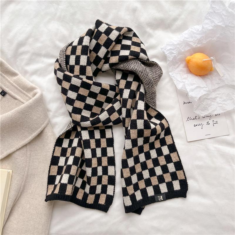 

Scarves Winter Knitted Neck Women Plaid Narrow Ties Thick Warm Imitation Cashmere Bufandas Muffler Neckerchief 2022 Designer