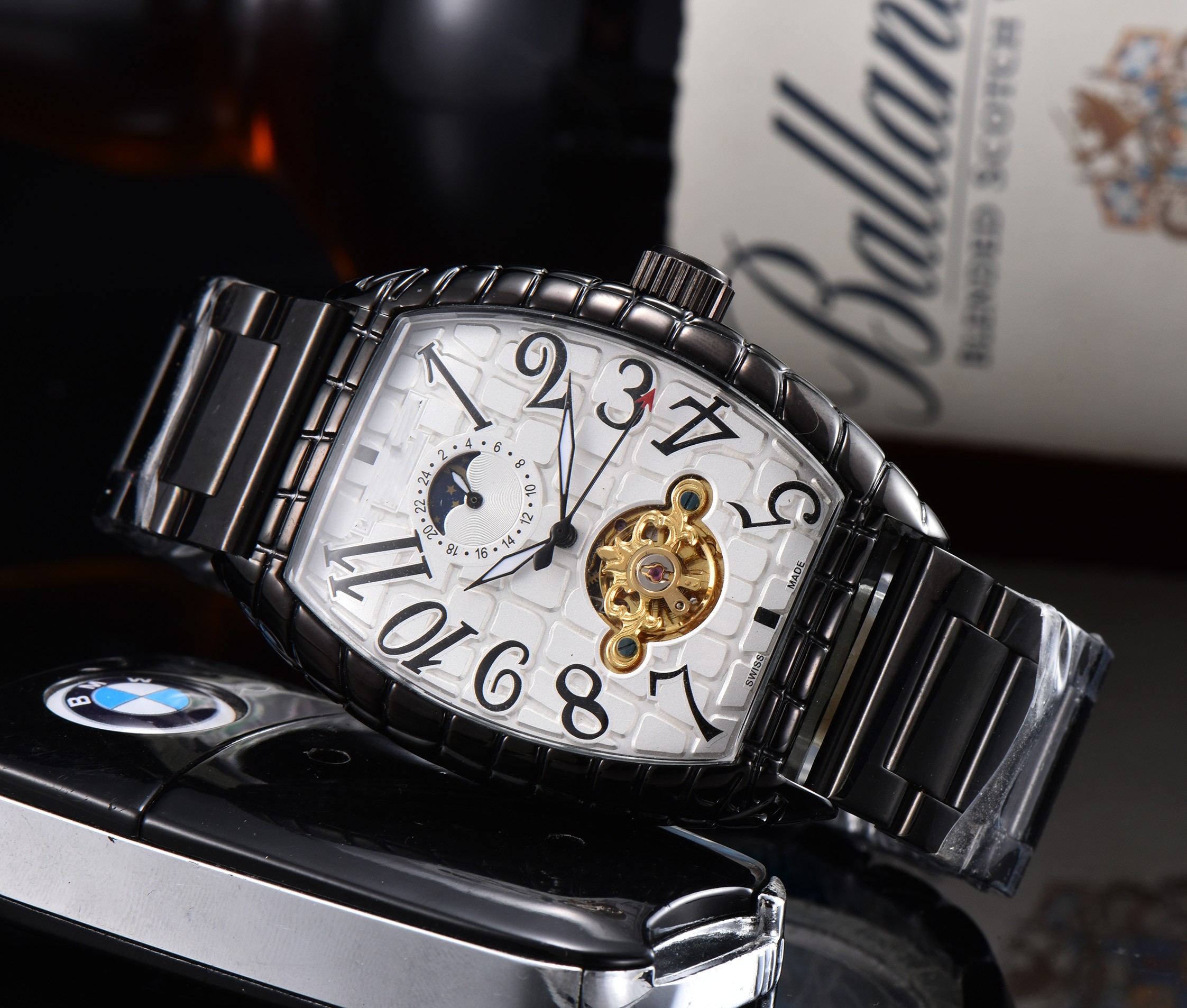

Luxury watch men's tourbillon waterproof mechanical watch men's barrel type continuously empty imported movement digital dial