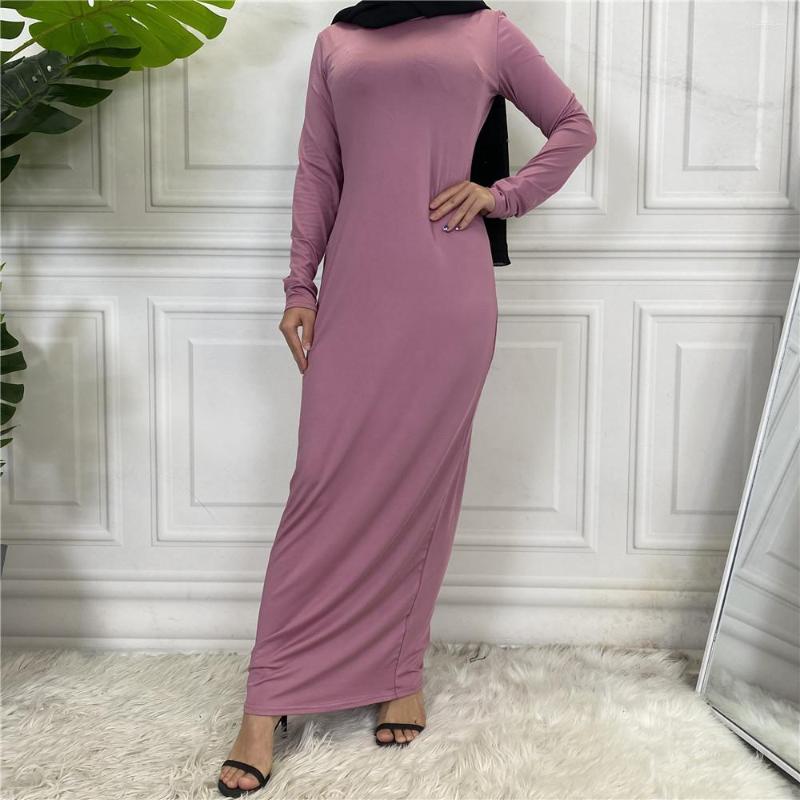 

Ethnic Clothing Dubai Abaya Muslim Solid Dress For Women Turkey Islam Long Sleeve Simple Kaftans Femme Slim Bottoming Arabic Vestidos