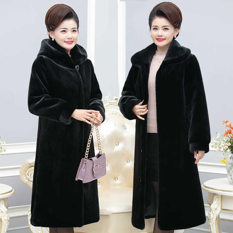 

Women's Fur Women's Plus Size Mink Coat Whole Mid-Length Loose Faux Winter Warm Woman Jacket Long, Lapel