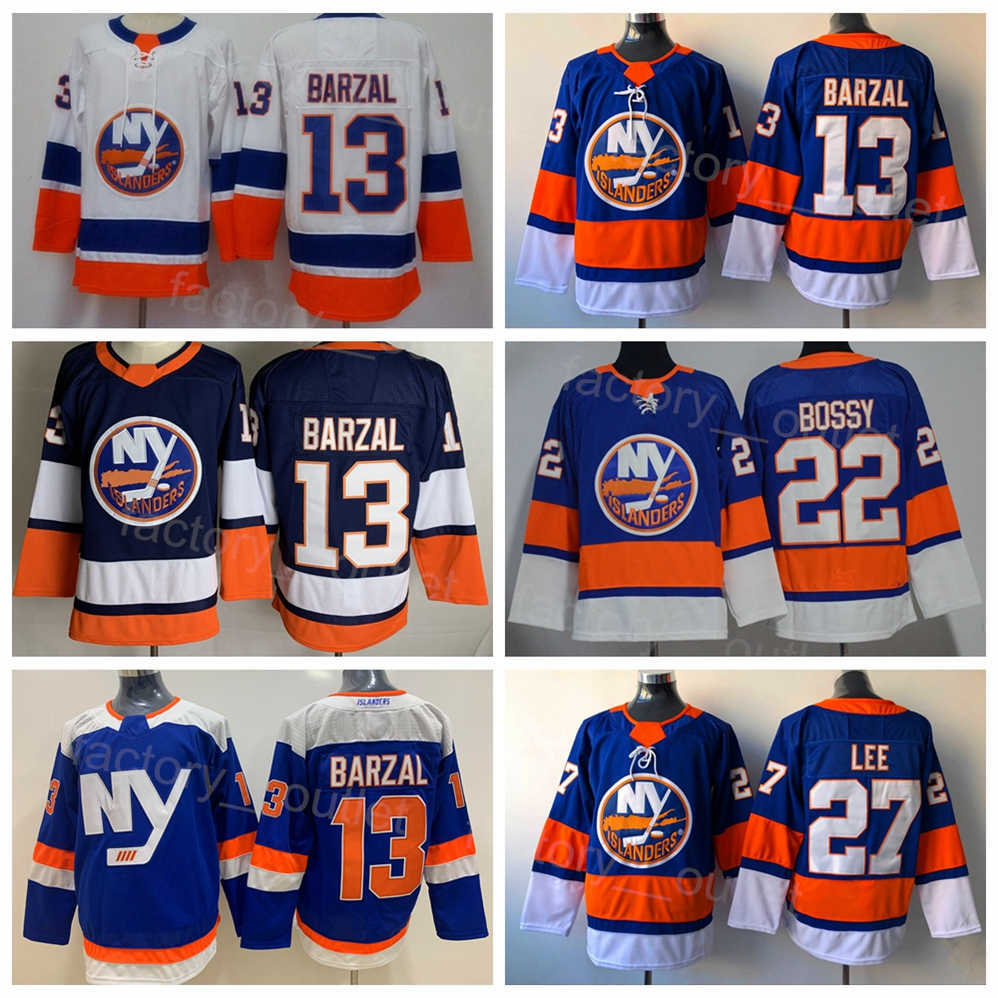 Men New York Hockey Islanders 13 Mathew Barzal Jersey Reverse Retro 27 Anders Lee 22 Mike Bossy Blank Stadium Series Navy Blue White Black Team Colo