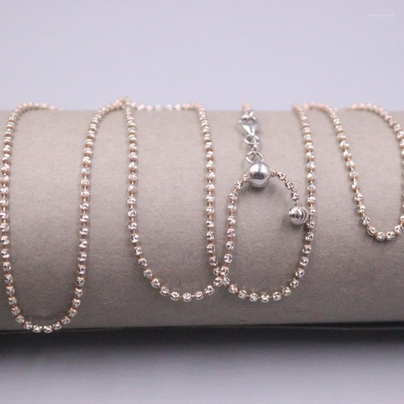 

Chains Pure 18K Rose White Gold Chain 1.5mm Carved Beads Link Adjust Necklace 6.8g/55cm