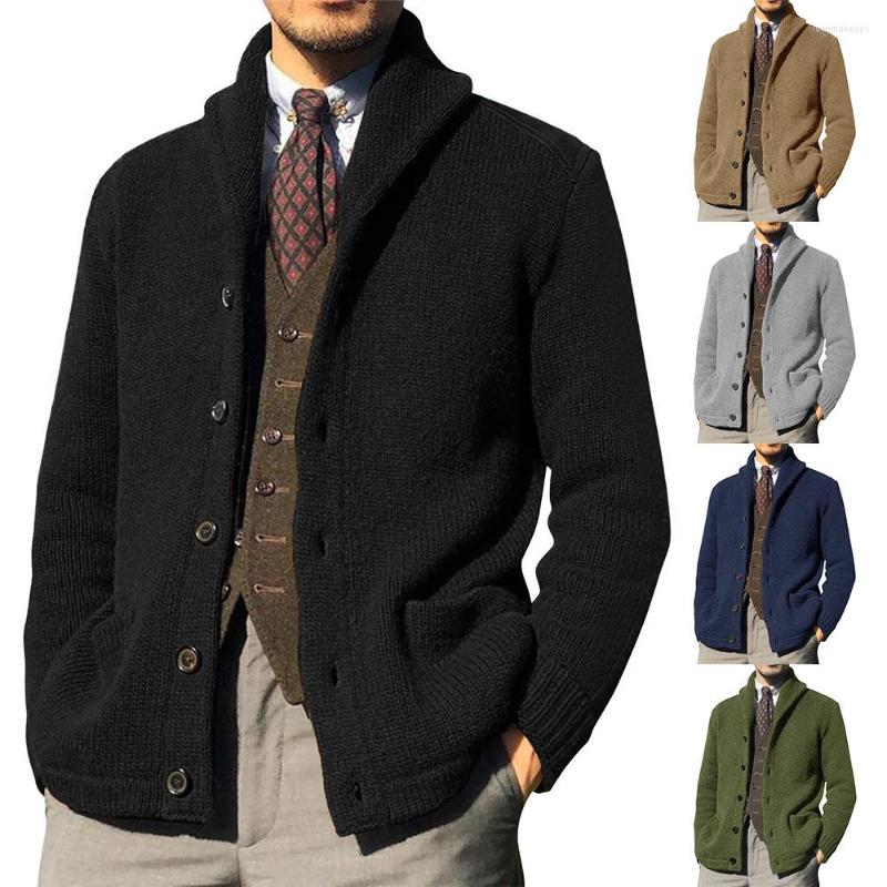 

Men's Sweaters Sweater Cardigan Knitted Single Breasted Button Winter Stand Collar Men Jackets Male British Style Coats