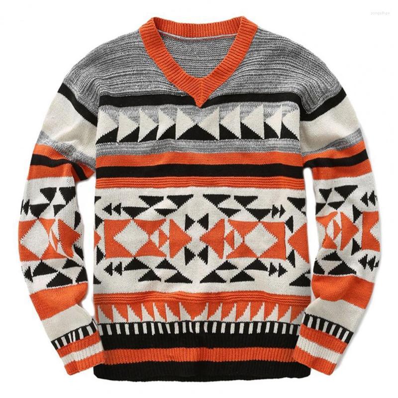 

Men's Sweaters Men Slim Pullover Knitwear Polo Sweater Knitted Pullovers Geometric Print Casual, White