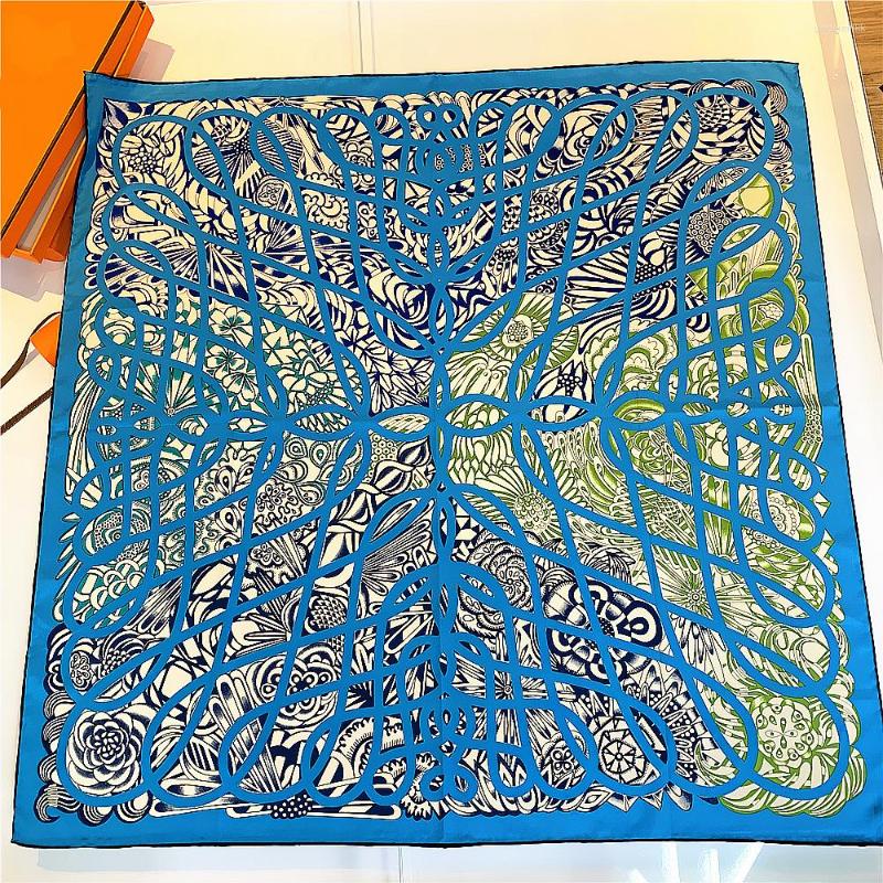 

Scarves 90cm Handmade Curled Twill Silk Square Scarf Women Bandana Design Foulard Head Shawl Hijab