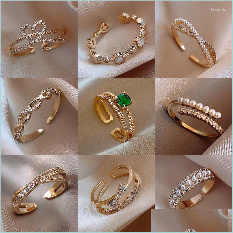 

Cluster Rings Cluster Rings Luxury Gold Color Pearl Zircon For Woman 2022 Vintage Sexy Open Ring Party Joint Fashion Elegant Jewelry Dh9Ec