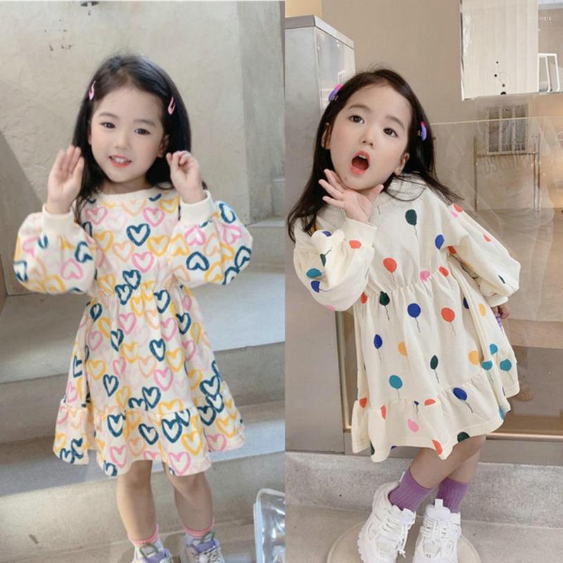 

Girl Dresses Spring Casual Long Sleeve Baby Girls Dress 2022 Cute Heart Print Kids For Birthday Party 2-6Years Old Children Clothing, As the photo