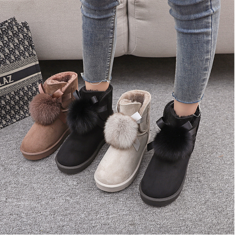 velvet imitation fox fur ball snow boots female thickened velvet increase Ribbons cute short boot uGGity women bootss cotton shoes