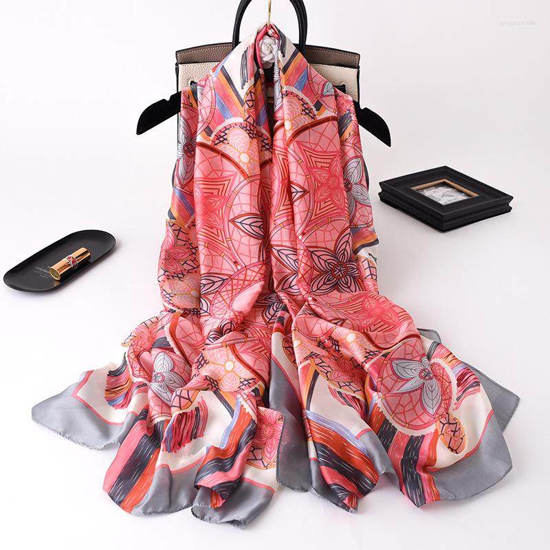 

Scarves 2022 Silk Shawls 180 90cm Women Echarpe Foulard Wraps Women's Headscarf Female Scarf Large Stoles Hijab Beach Bag