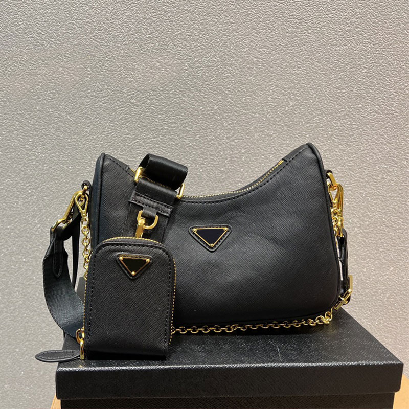 

Women Handbag Purse Nylon Shoulder Bag Chain Cross Body Bags Fashion Removable Embroidered Letter Shoulder Strap Zipper Open Saffiano Three In One Clutch, Just box