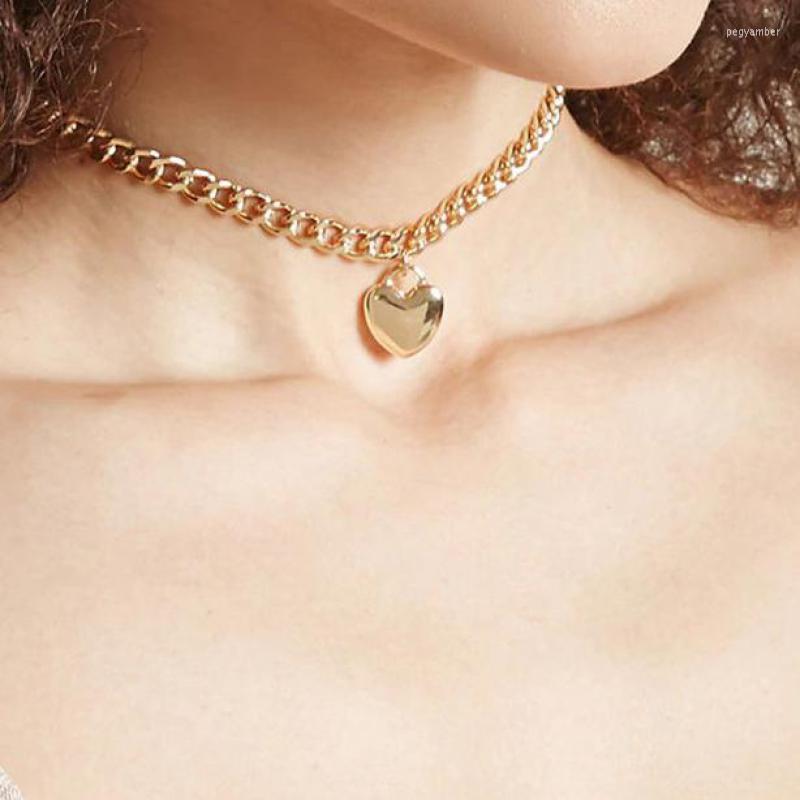 

Choker Heart Necklace For Women Gold Color Chain Pendant Jewelry Female Statement Ketting Kolye Collares