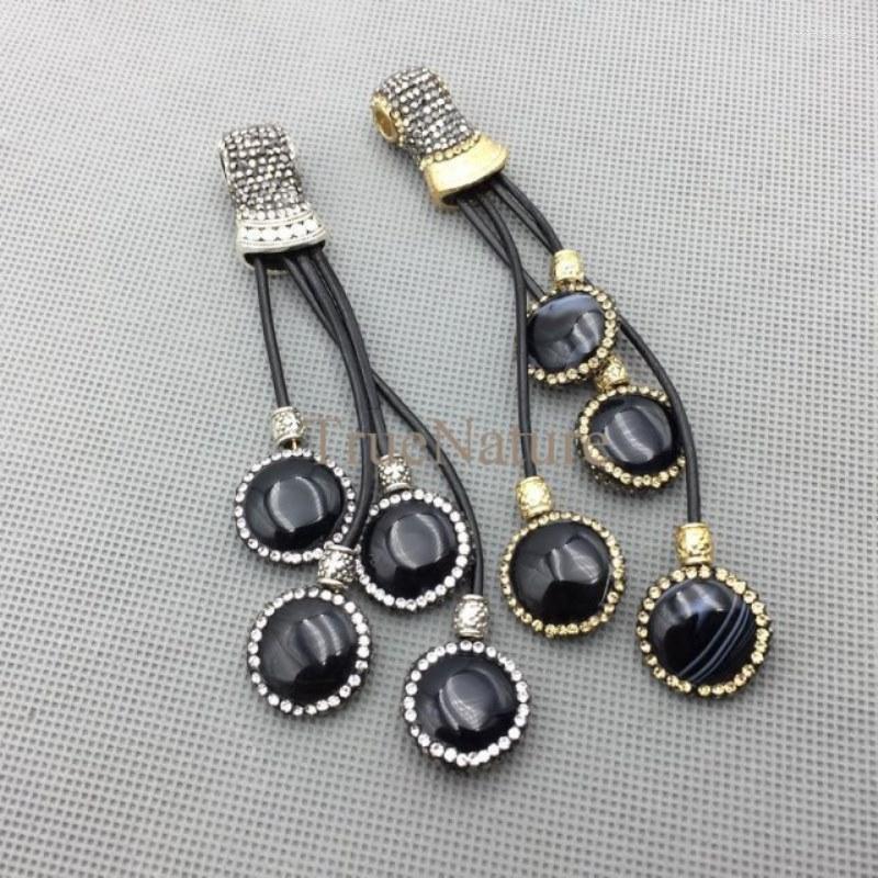 

Pendant Necklaces Boho Agates Jewelry Leather Fringe Tassel Silver Or Gold Electroplated Paved Rhinestone In 115 13 Mm PM4704
