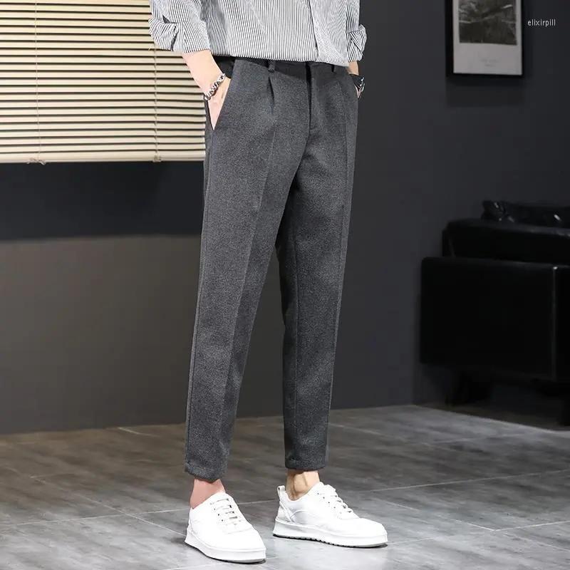 

Men's Pants Woolen Trousers Men Autumn Winter Korean Solid Color Thicken Warm Casual Pantalon Male Harajuku Pocket Suit, Black