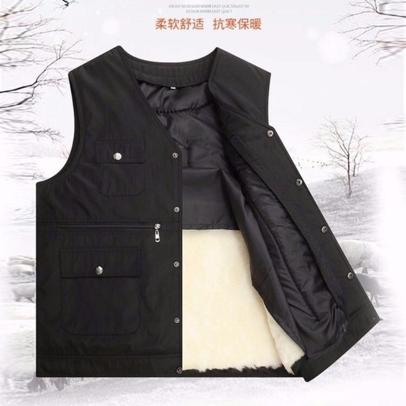 

Men's Vests 2022 Winter Jacket Men Shearling Vest Fur Male Inter Mens Cashmere Coat With Many Pockets Travel Liner Detachable