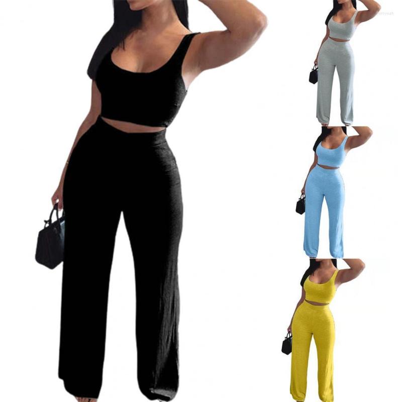 

Women's Pants Sexy Ladies Slim Sling Navel Exposed Tube Top Flared Legs Set 2pcs Sets Workout Outfit Athletic GymWear Fitness, Black