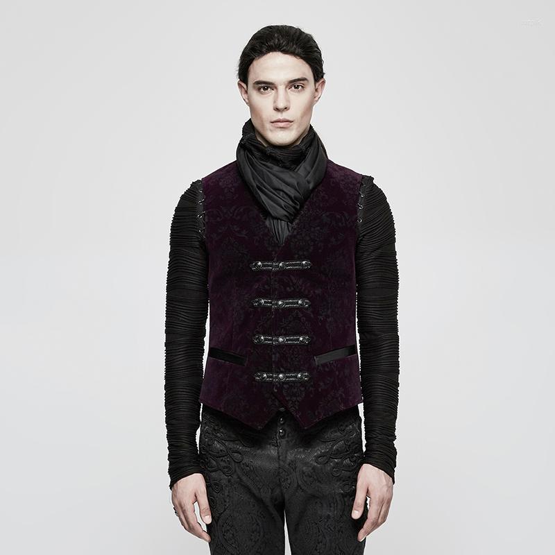 

Men' Vests Punk Rave Men' Gothic Vest Printing Evening Party Vintage Floral Stage Performance Waistcoat, Purple