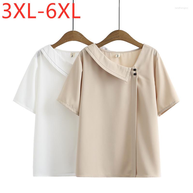 

Women's Blouses 2022 Ladies Fashion Summer Plus Size Tops For Women Large Blouse Short Sleeve White Khaki Shirt 3XL  5XL 6XL