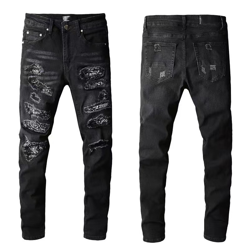 

Classic printed embroidery designer mens jeans motorcycle hole luxury denim men's fashion street wear men pants 5KE6, 11